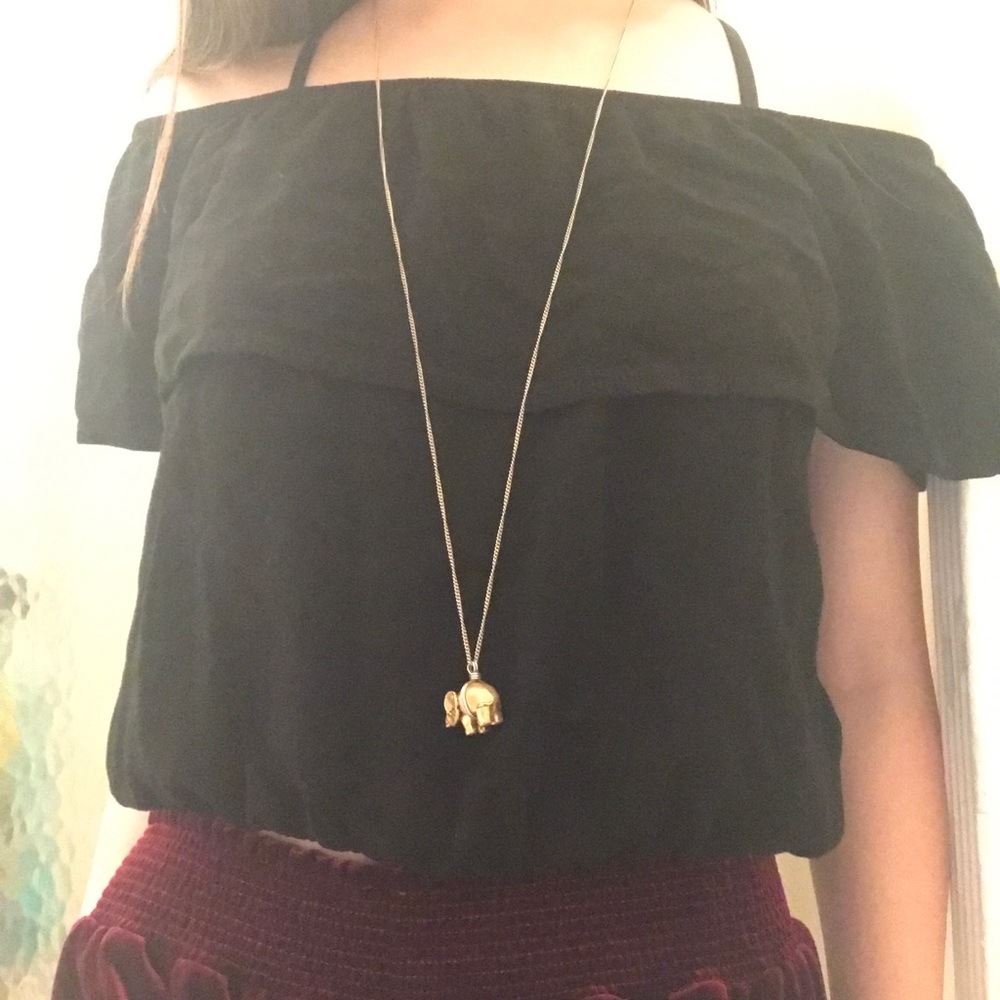 Subdued Off-the-Shoulder Ruffle Black Top - Picture 2 of 3